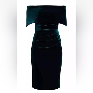 VINCE CAMUTO Ruched Off-The-Shoulder Hunter Green Dress Sz 6 NWT